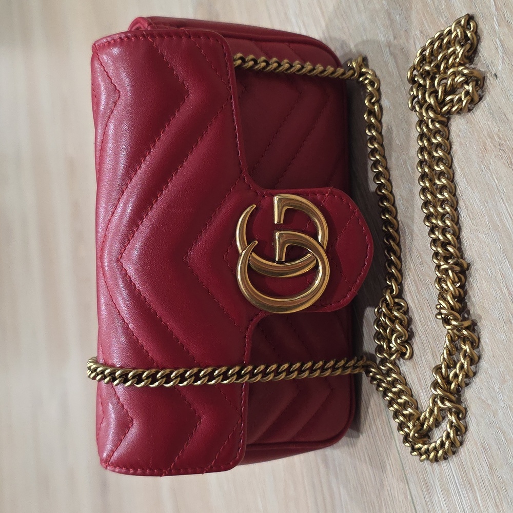 Gucci Red Quilted Clutch with Gold Logo